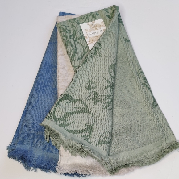 Shabby Chic Fall Pumpkins Kitchen Hand Towels Set Green, Blue and White - Picture 4 of 8